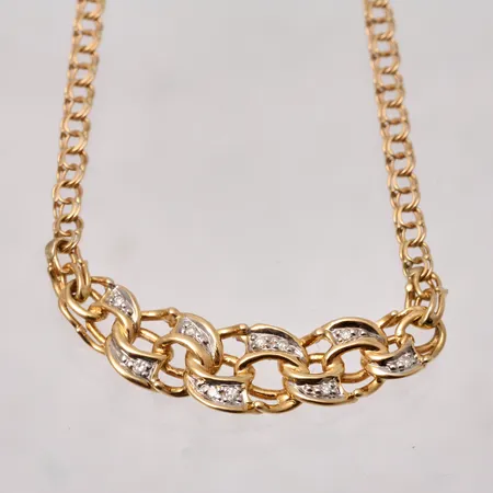 Collier 42,5cm Bismark bredd 2,4-7,3mm, 10st diamanter, 8/8 slipade, rodinerad vid stenar, Guldfynd, 18K, 5,04g.