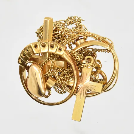 Diverse defekt guld med stenar, 18K. Vikt: 15,1 g