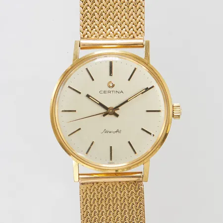 Herrur Certina New Art 18K, quartz, serienr 441. 3810. 68, länk i 18K, repigt glas, batteribyte krävs, bruttovikt: 70,4g
