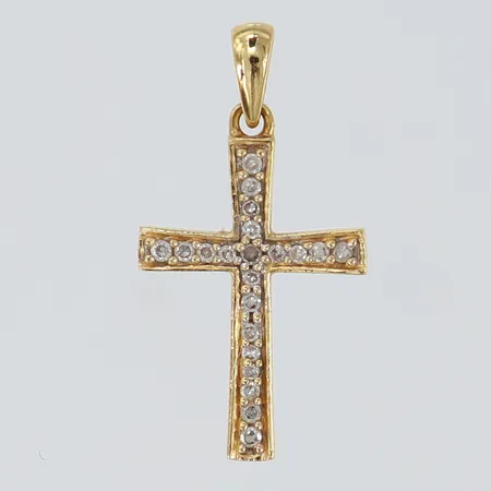 Hänge Kors Guldfynd med 8/8-slipade diamanter 21 x ca 0,005ct längd 21mm, bredd 2,3-10mm 18K Vikt: 0,9 g