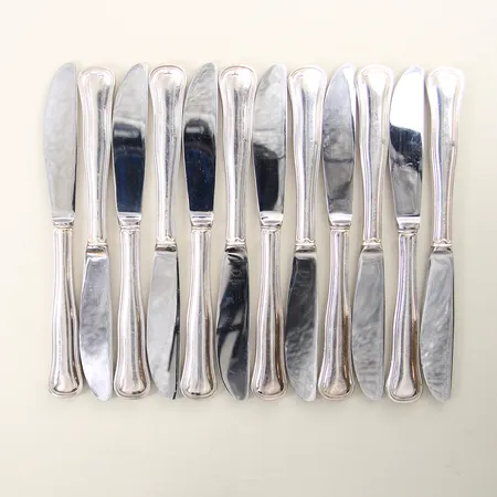 12 Förrättsknivar modell Gammal Dansk längd 16cm silver 830/1000 Vikt: 423,6 g