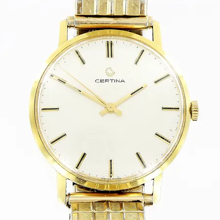 Herrur Certina 18K manuell Ø33mm, sekundvisare, flexlänk i gulmetall ej original, gravyr, inga tillbehör.