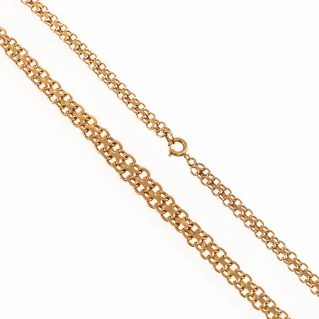 Collier X-länk 46cm bredd 4,5-7mm, ojämnheter, sliten springring, 18K 14,0g.
