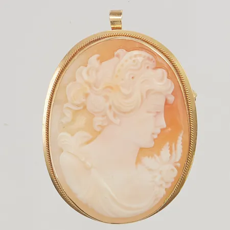 Hänge/Brosch Kamé 36mm 18K bruttovikt 6,8g.
