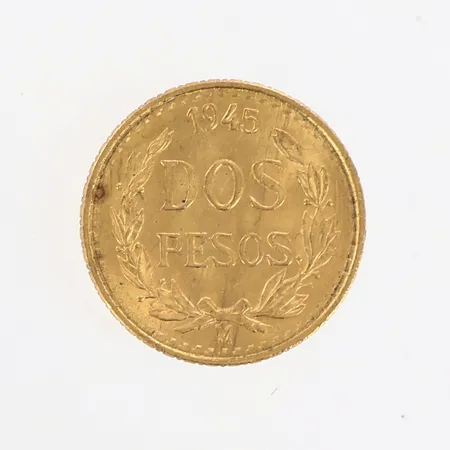 Mynt Dos pesos Estados Unidos Mexicanos, 1945, Ø12,9mm, 21,6K Vikt: 1,7 g