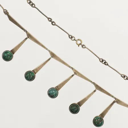 Collier med "Eilat-stenar" längd 43,5cm, bredd 1,3-3,2mm utbytt lås i metall, Silver 925/1000 Vikt: 21,1 g