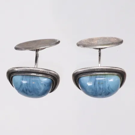 Ett par Manschettknappar med blå stenar 17x22mm VJ (Victor Janson Guldvaru AB)  Vikt: 19,4 g