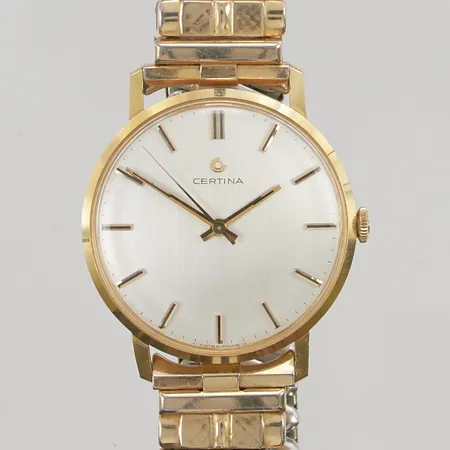 Herrur Certina 18K 33,5mm manuell, graverad "För nit och redlighet i riktets tjänst", flexband.