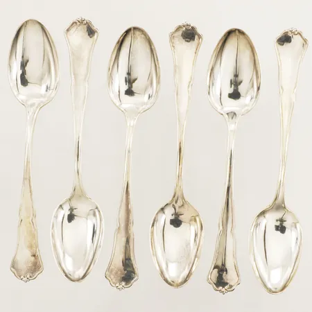 Sex Mockaskedar modell Victoria längd 11,5cm, finska kontrollstämplar, år 1989, silver 830/1000. Vikt: 71,2 g