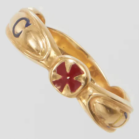Frimurarring med emaljdetaljer stl 21¾, bredd 6mm, emaljskador, personlig gravyr, 18K Vikt: 10 g