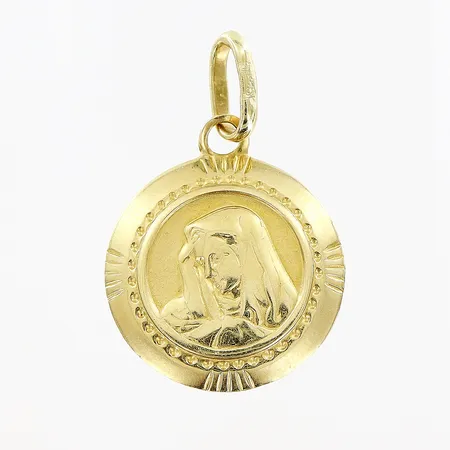 Hänge religiöst motiv längd 22mm, bredd Ø15mm, 14K  Vikt: 1,1 g