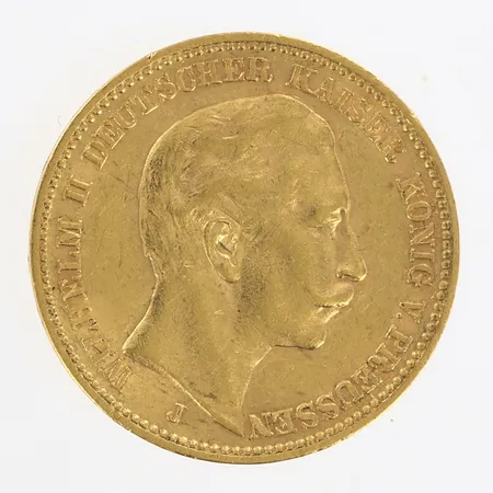 Mynt 20 mark Wilhelm II Deutscher Kaiser, 1905, Ø22,5mm, 21,6K Vikt: 7,9 g