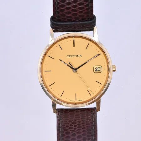 Herrur Certina quartz Ø34 mm datum, graverad boett 18K.