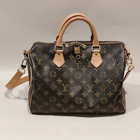 Väska Louis Vuitton Speedy Bandouliere 30, monogramcanvas, Datumkod:MB0182, Februari År 2012, produktkod:M40391 hänglås i gulmetall med två nycklar, dustbag, kvitto, fläckar, slitage på beslagen, originalkartong. Skickas med paket.