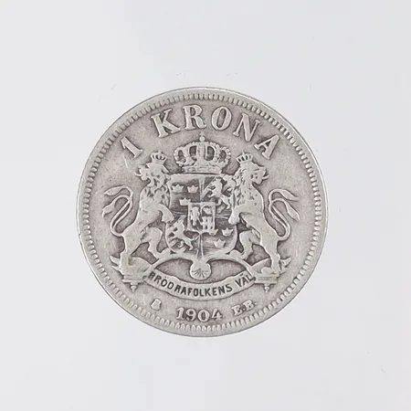 Silvermynt "1 Krona", Oscar II Sveriges och Norges Konung, 1904, 800/1000 silver Vikt: 7,3 g