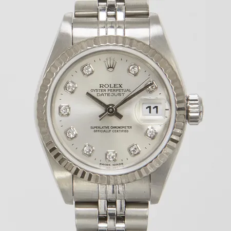 Damur Rolex Datejust stål automatisk Ø26mm, datum, refnr 79174, serienr P241524, cal. 2235, verknr 0099927, boettnr 2060, diamantindex, jubileelänk, 62510D AB5, box från kaplans, inga övriga tillbehör