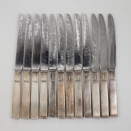 12 Smörgåsknivar modell Rosenholm 16,5cm GAB blad i rostfritt stål Silver 830/1000 Vikt: 507,9 g