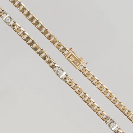 Kedja pansar 43cm bredd 4mm vita stenar 14K 20,2g.