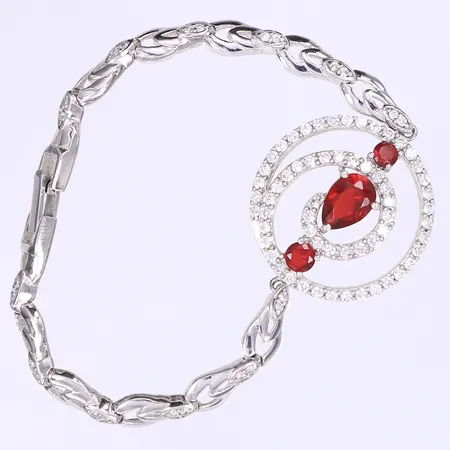 Armband med vita och röda stenar längd 19cm bredd 3-30mm silver 925/1000 Vikt: 18,5 g