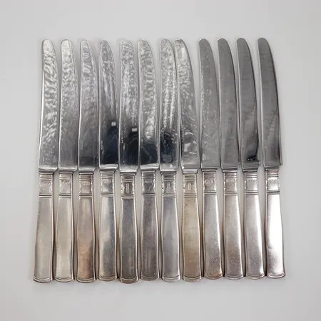 12 Bordsknivar modell Rosenholm 20cm GAB blad i rostfritt stål silver 830/1000 Vikt: 713,1 g