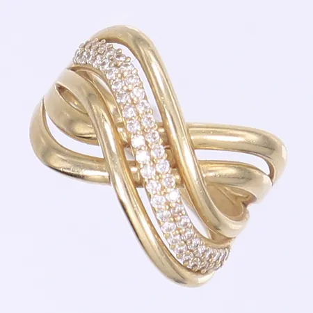 Ring med vita stenar stl:17, bredd 3-13mm, 14K Vikt: 3,8 g