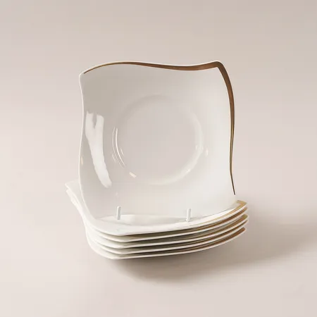 Sex tårtfat New Wave Premium Gold, Villeroy & Boch, porslin, 18x18cm, bruksskick. Vikt: 0 g Skickas med postpaket.