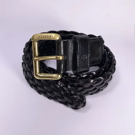 Skärp Mulberry flätat svart läder och mässingsdetalj längd ca 90cm bruksslitage