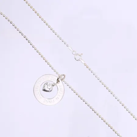 Halskedja med hänge med texten "Ängeln finns alltid hos dig - Ängeln älskar dig 4-ever" längd ca 60cm silver 925/1000 Vikt: 12,5 g