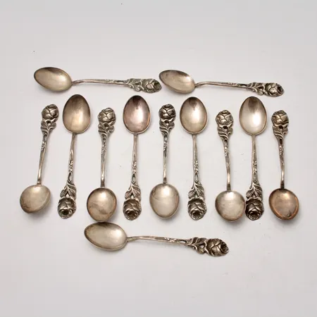 12st skedar i silver, 9,2cm, ros, 830/1000, 100,23g.
