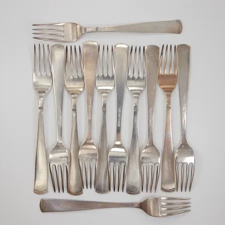 12 Bordsgafflar 17,5cm modell Rosenholm GAB silver 830/1000 Vikt: 455,2 g