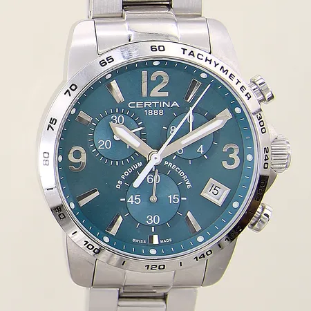Herrur Certina DS Podium Precidrive stål quartz ref-nr:C034417A serie-nr:CRYAEEQPK Ø41mm, datum, safirglas, stållänk, kronograf nollställer ej korrekt, boett samt länk med mindre repor, inga tillbehör
