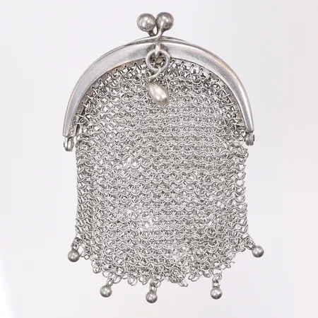 Portmonnä i ringteknik 5x8cm med defekter, gravyr ca 1920/30-tal, silver 830/1000 Vikt: 22,8 g