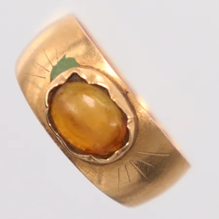 Ring stl. 16¼, gul sten, ojämn i skenan, 18K Vikt: 2,1 g