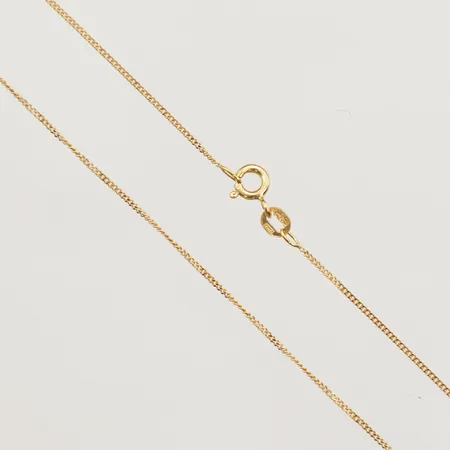 Kedja Pansar längd 36cm, bredd 1mm, aningen klämd ändögla, GHA 18K Vikt: 1,5 g