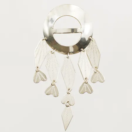 Dräktbrosch längd 8cm Ø32mm, H. Hanke Ädelmetall Äppelbo år 1983, silver 925/1000 Vikt: 13,1 g
