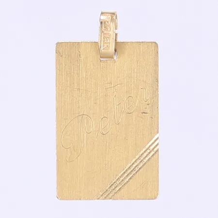 Namnbricka med graverat namn "Peter" 20x13mm smärre repor 18K Vikt: 1,3 g