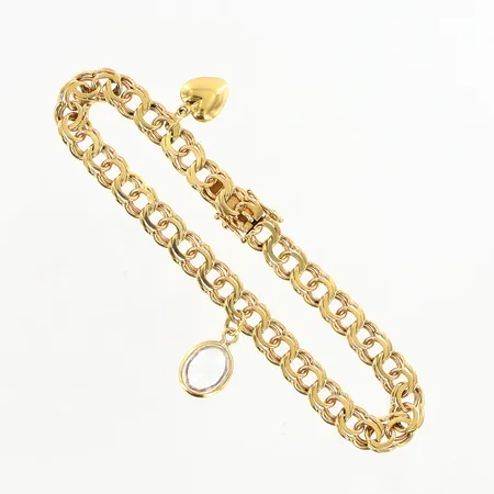 Armband Bismarck längd 18,5cm, bredd ca 6mm, två berlocker, 18K Vikt: 14,3 g