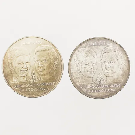 Två jubileumsmynt 50Kr 19 juni 1976, Ø36mm, silver 925/1000 Vikt: 53,7 g