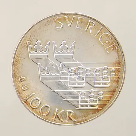 Mynt 100 kronor Europeiska musikåret år 1985 Ø32mm etui silver 925/1000 Vikt: 16 g