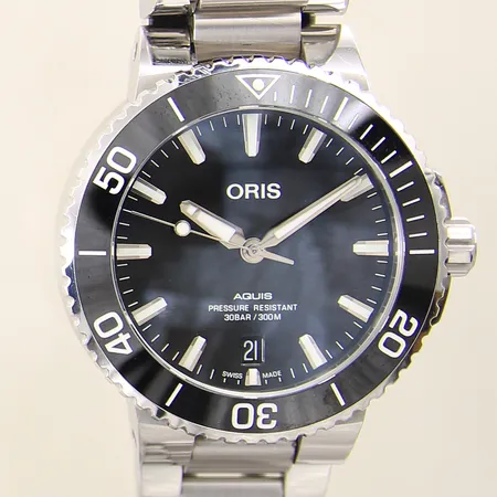 Herrur Oris Aquis Date Diver 300m stål automat ref-nr:7732 serie-nr:3868707 Ø39mm, glasbaksida, datum, safirglas, länk samt boett med mindre bruksrepor, certifikat, kvitto från Uret.se år 2022, manual, box, ytterkartong