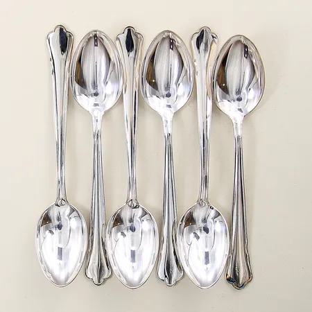 6 Kaffeskedar modell Chippendale GAB längd 12cm silver 830/1000 Vikt: 85,1 g