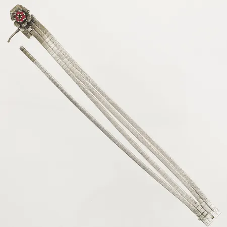 Armband flerradigt med rosa stenar längd 19cm, bredd 13mm defekt Silver 915/1000 Vikt: 30 g