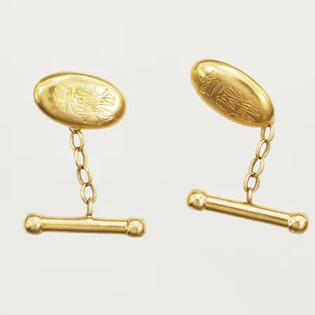 Ett par skjortknappar monogramgravyrer Ø10mm 18K Vikt: 4,8 g