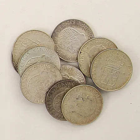 11 Mynt 1 krona Gustaf VI Adolf Sveriges Konung år 1952-1968 Ø25mm silver 400/1000 Vikt: 76,7 g