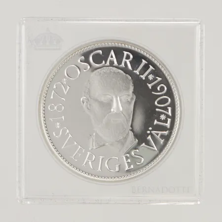 Minnesmynt Konungaätten Bernadotte Oscar II 1872-1907 Sveriges Väl, etui, 925/1000 Silver 25,5g.