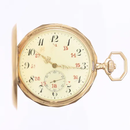 Fickur Omega savonette Ø51mm, verknummer 4666045, boettnummer 5588435, boett och innerboett 18K, tckar men ej testad för tidshållning, defekt urtavla, något bucklig boett, fjädring till framlock ej monterad (medföljer separat), Bruttovikt: 78,8g
