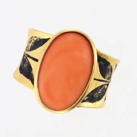 Ring korall mönster stl:16 bredd 7-16mm, 18K. Bruttovikt: 3,6gram. Vikt: 3,6 g