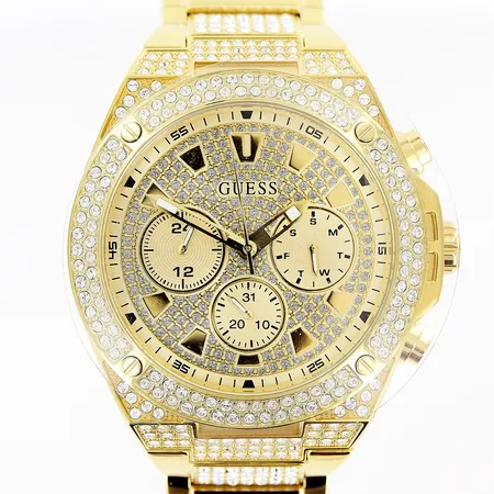 Herrur Guess i samarbete med Swarovski, special edition, mens sport nr GW0059G2, guldfärgat stål, quartz, Ø46mm, boett och del av länk med swarovskikristaller, dag, datum, sekundvisare, originallänk 20,5cm, tags, folder, box, ytterkartong, nyskick.