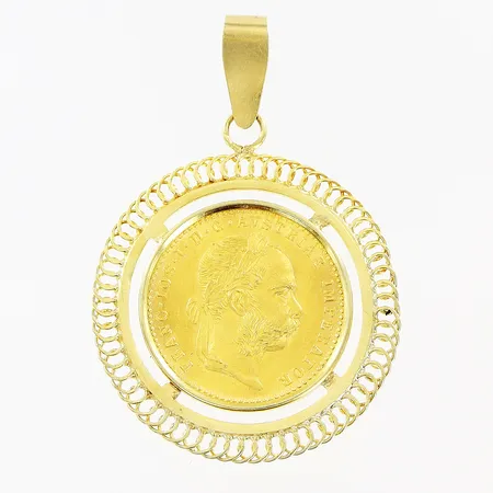 Hänge med mynt Franc Ios I.D.G Avstriae Imperator, längd 14mm, bredd 30mm, ram samt ögla 14K, mynt 23K Vikt: 5,8 g