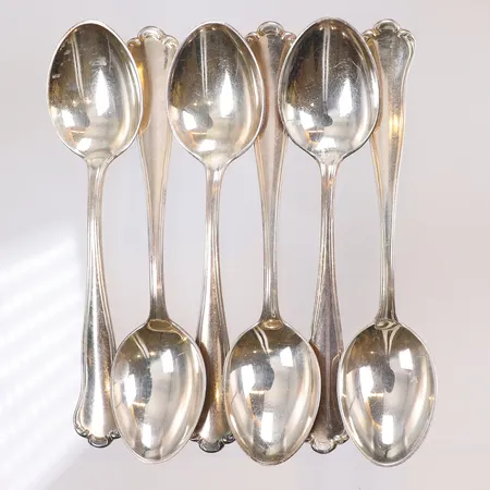 6 Kaffeskedar, längd 11cm, bredd 3-25mm, Chippendale, Hallbergs, silver Vikt: 120 g